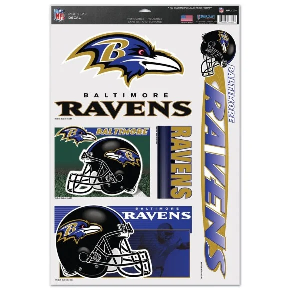 Pack de 5 pegatinas multiuso de los Baltimore Ravens