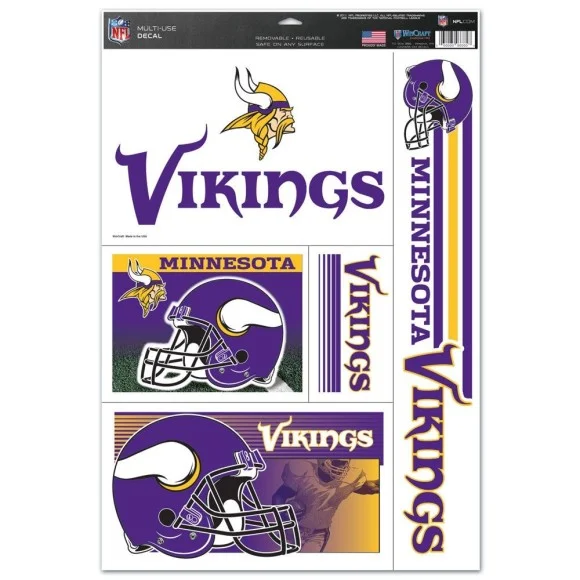 Autocollants à usage multiple Minnesota Vikings - Lot de 5
