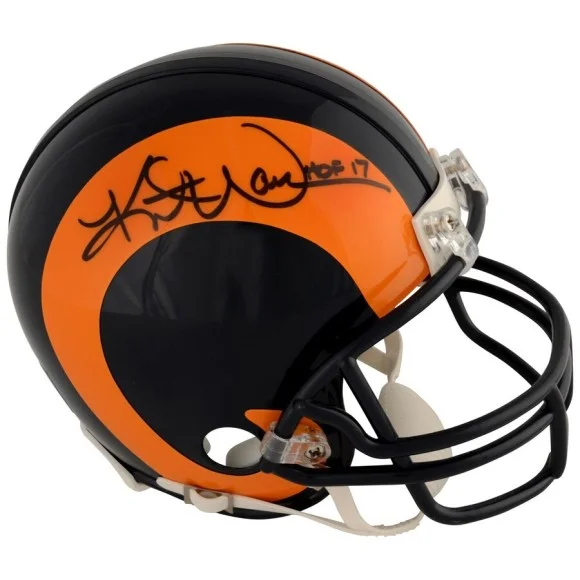 Kurt Warner St. Louis Rams Autographed Riddell Throwback 1981 - 1999 Mini Helm mit "HOF 17" Inschrift