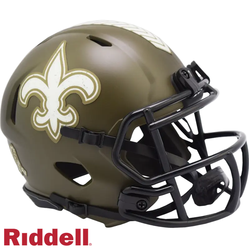 Casco Miniaturizzato Riddell Speed NFL New Orleans Saints Salute To Service - Replica In Scala Per Collezionisti, Con Sottogola