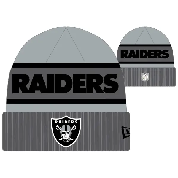 Las Vegas Raiders New Era NFL 2023 On Field Beanie Front and Back